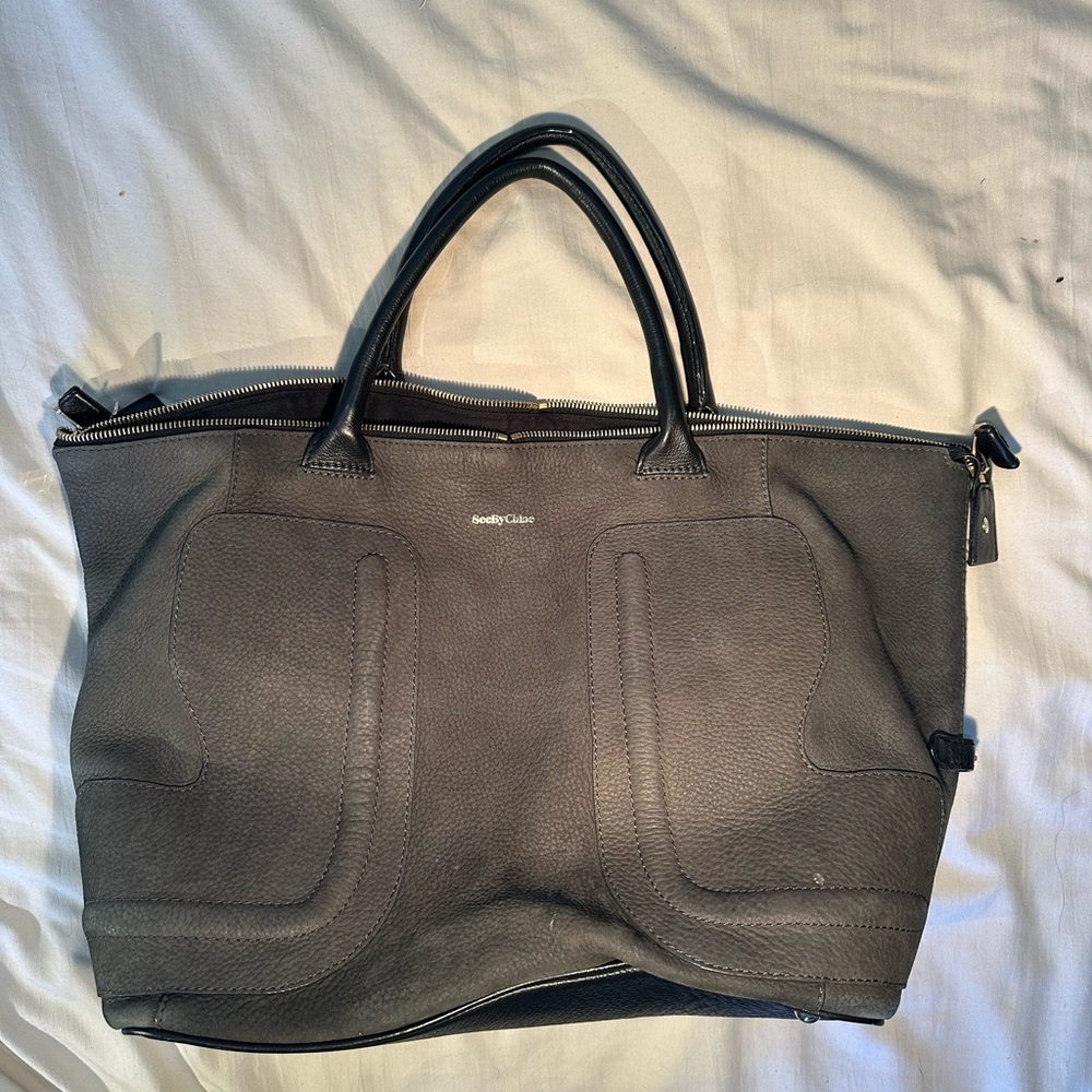 Chloe grey tote bag with black pipe detailing